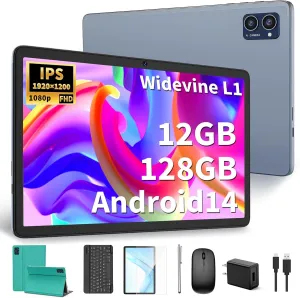 Android Tablet with Keyboard, 10 inch Android 14 Tablet, 12GB RAM 128 Storage(Expand to 1TB), Octa-Core, 2K 1920x 1200 Display, 13MP Dual Camera, 7000mAh, 5G/2.4G WiFi,GPS,Bluetooth 5.0(Green)