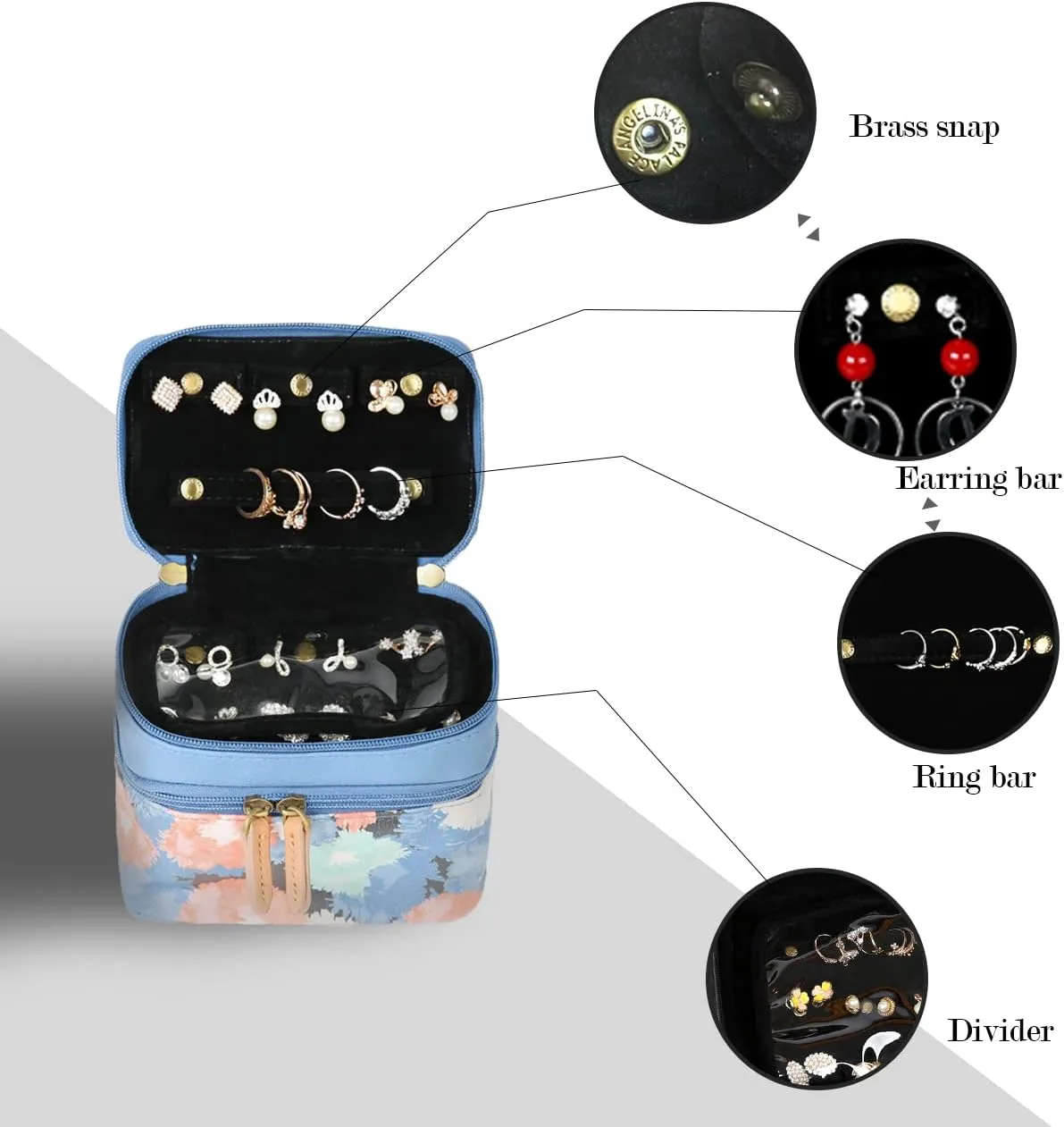 Angelina's Palace Jewelry Organizer Boxes for Women Girls,Eiger Small Travel Jewelry Case Storage Bag with Detachable Necklace Earring Bracelet Ring Pouches（Bohemian Bliss）