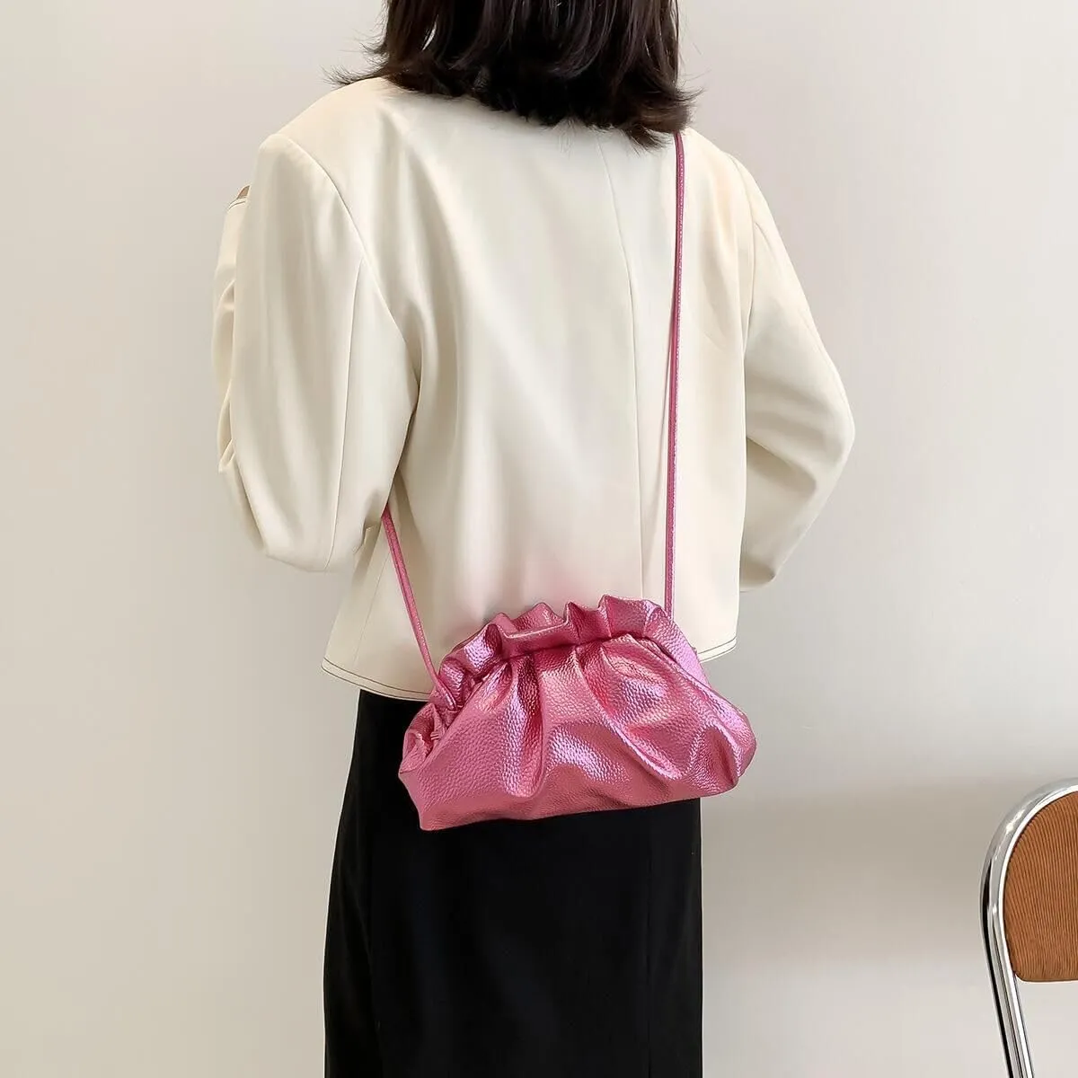 ANKOMINA Women Cloud-Shaped Dumpling Bag Fashion Ruched Crossbody Bag Cell Phone Clutch Purse Clip Shoulder Handbag