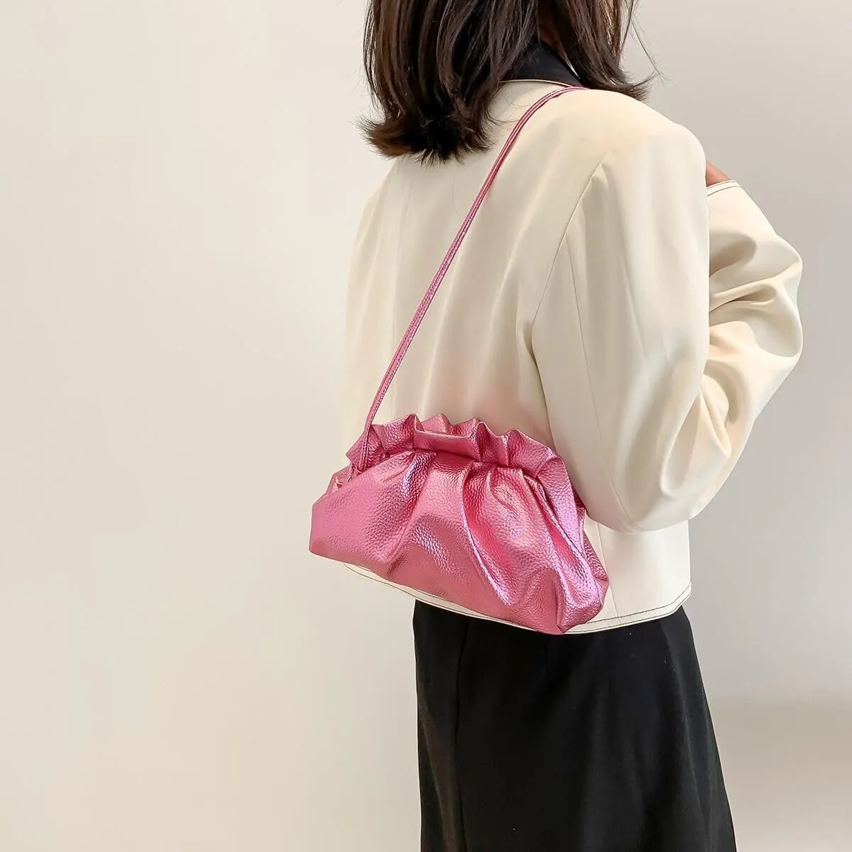 ANKOMINA Women Cloud-Shaped Dumpling Bag Fashion Ruched Crossbody Bag Cell Phone Clutch Purse Clip Shoulder Handbag