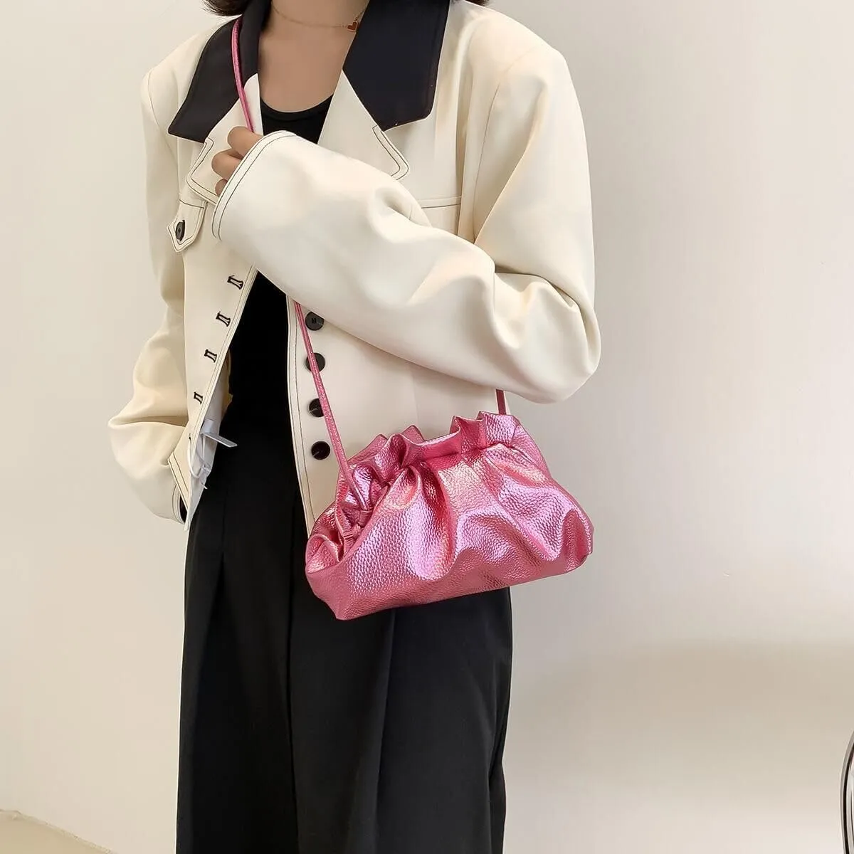 ANKOMINA Women Cloud-Shaped Dumpling Bag Fashion Ruched Crossbody Bag Cell Phone Clutch Purse Clip Shoulder Handbag