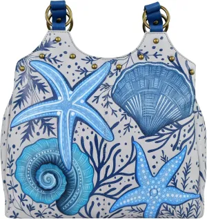 Anna by Anuschka Original Hand-Painted Compartment Medium Satchel-Leather Handbag for Women, Sea Shells