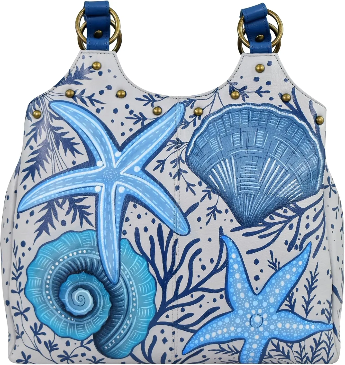 Anna by Anuschka Original Hand-Painted Compartment Medium Satchel-Leather Handbag for Women, Sea Shells