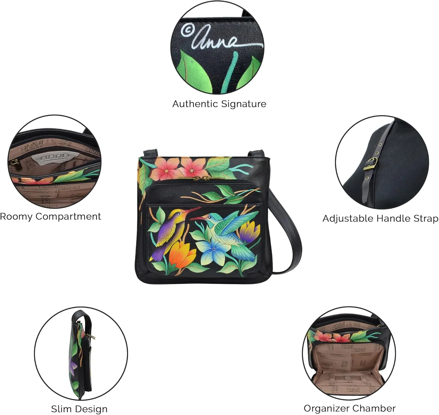 Anna by Anuschka Women's Genuine Leather Large Cross-Body Handbag | Zip-Top Multi-Compartment Organizer