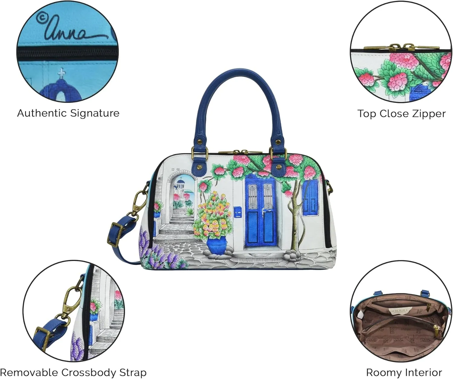 Anna by Anuschka Women's Hand-Painted Leather Wide Organizer Satchel