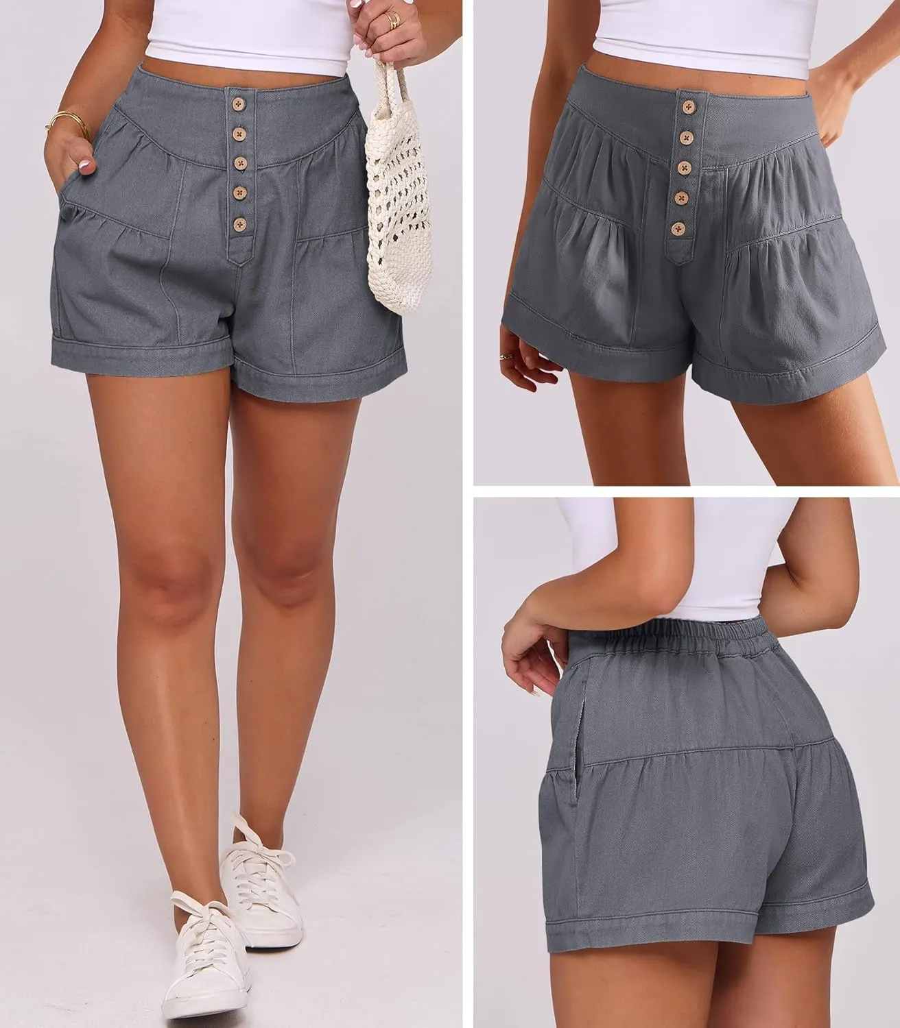 ANRABESS Women's Denim Shorts Summer Baggy High Waisted Flowy Wide Leg Buttons Pleated Casual Jean Shorts 2025 Fashion Skorts