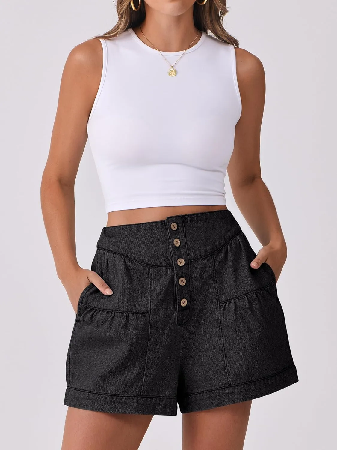ANRABESS Women's Denim Shorts Summer Baggy High Waisted Flowy Wide Leg Buttons Pleated Casual Jean Shorts 2025 Fashion Skorts