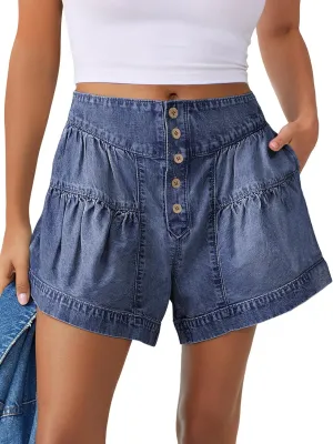ANRABESS Women's Denim Shorts Summer Baggy High Waisted Flowy Wide Leg Buttons Pleated Casual Jean Shorts 2025 Fashion Skorts