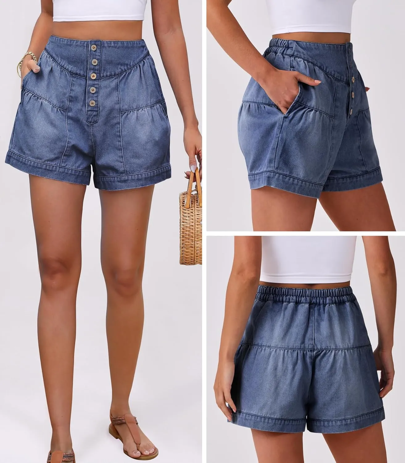 ANRABESS Women's Denim Shorts Summer Baggy High Waisted Flowy Wide Leg Buttons Pleated Casual Jean Shorts 2025 Fashion Skorts