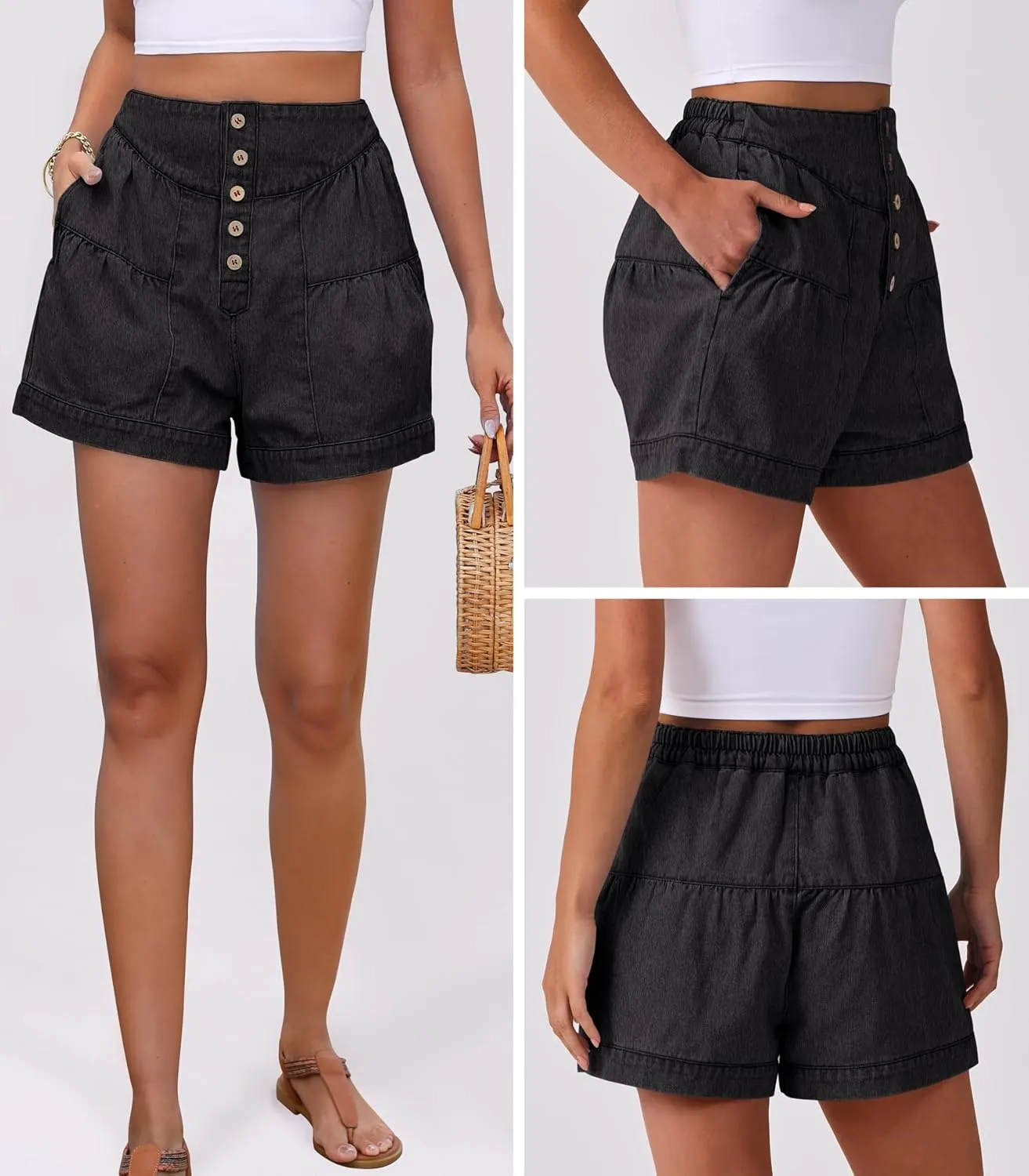 ANRABESS Women's Denim Shorts Summer Baggy High Waisted Flowy Wide Leg Buttons Pleated Casual Jean Shorts 2025 Fashion Skorts