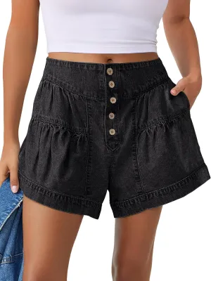 ANRABESS Women's Denim Shorts Summer Baggy High Waisted Flowy Wide Leg Buttons Pleated Casual Jean Shorts 2025 Fashion Skorts