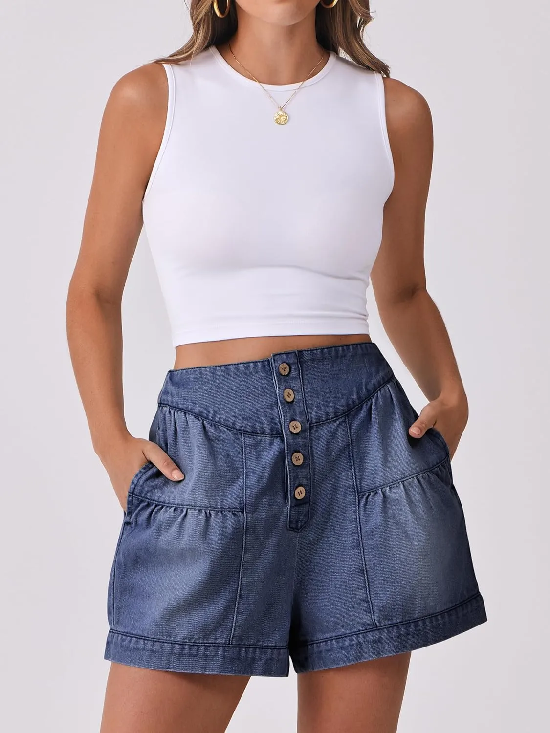 ANRABESS Women's Denim Shorts Summer Baggy High Waisted Flowy Wide Leg Buttons Pleated Casual Jean Shorts 2025 Fashion Skorts