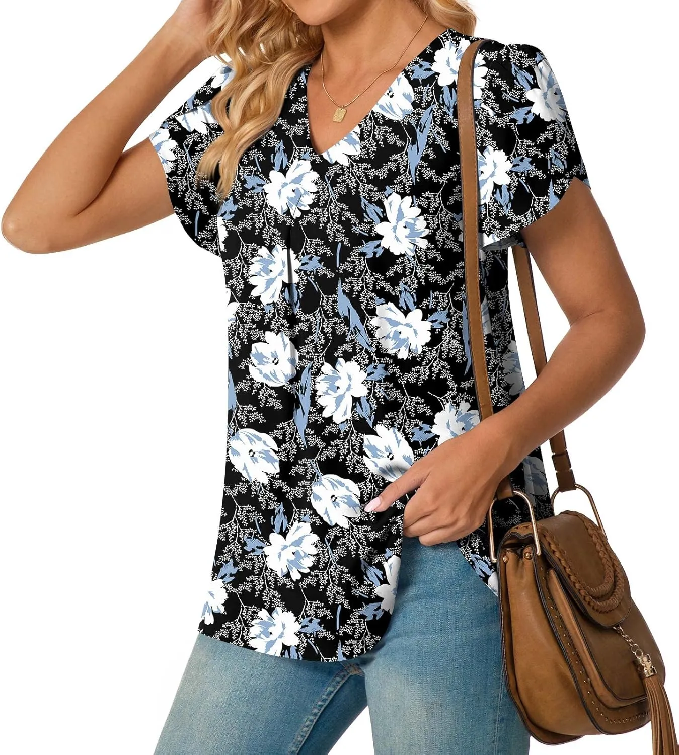 Anyally Women's Plus Size Summer Tunic Tops Dressy Casual Chiffon Blouses Short Sleeve T-Shirts for Leggings