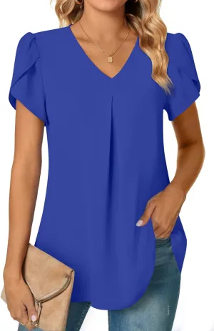 Anyally Women's Plus Size Summer Tunic Tops Dressy Casual Chiffon Blouses Short Sleeve T-Shirts for Leggings