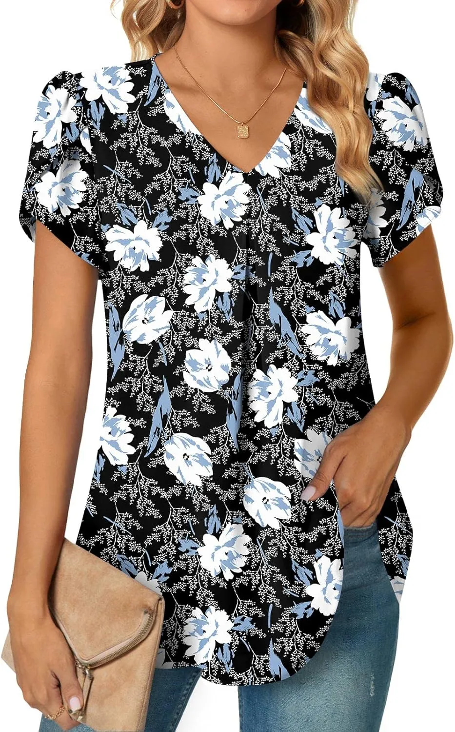 Anyally Women's Plus Size Summer Tunic Tops Dressy Casual Chiffon Blouses Short Sleeve T-Shirts for Leggings