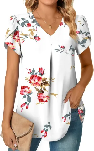 Anyally Women's Plus Size Summer Tunic Tops Dressy Casual Chiffon Blouses Short Sleeve T-Shirts for Leggings