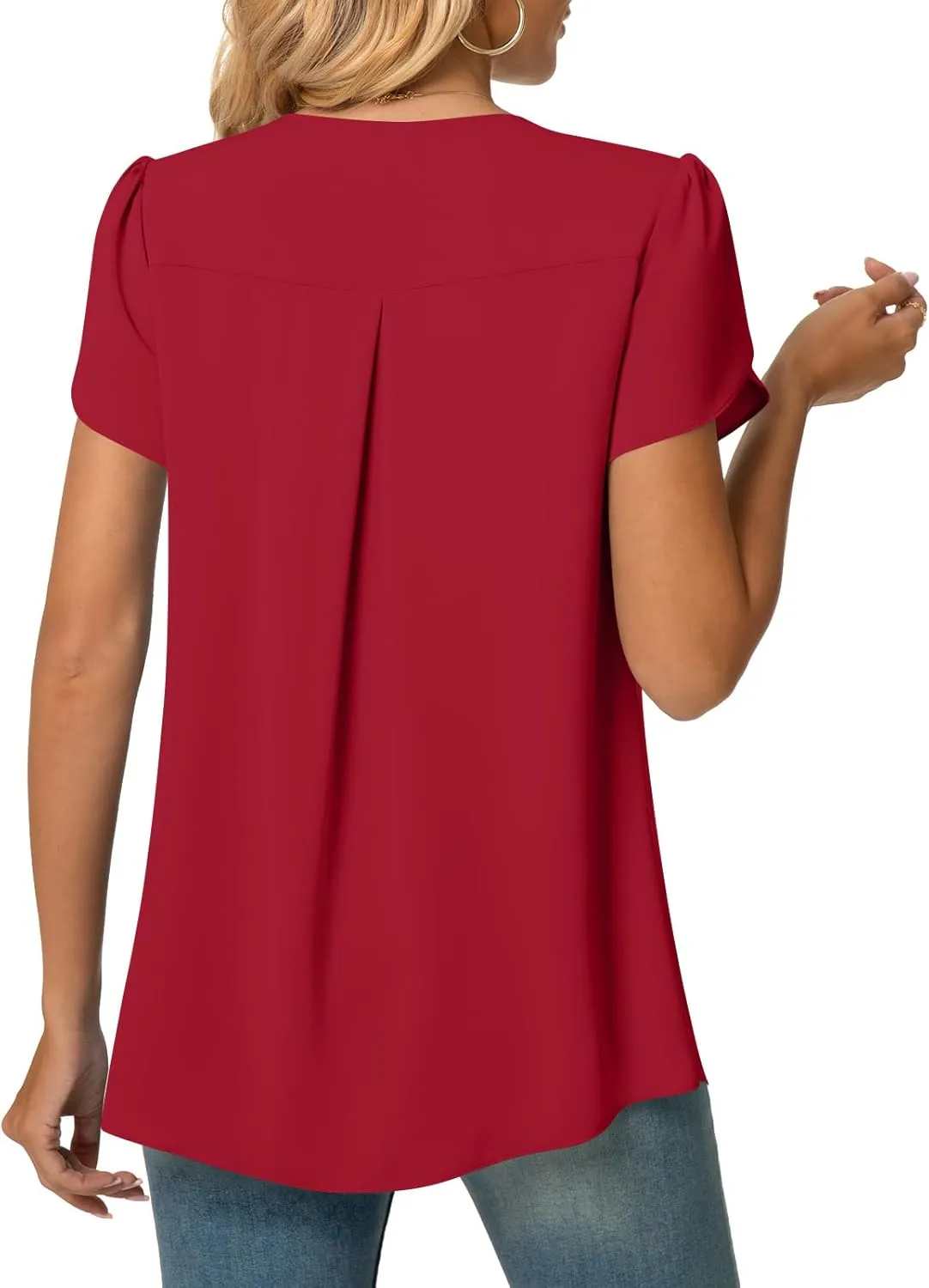 Anyally Women's Plus Size Summer Tunic Tops Dressy Casual Chiffon Blouses Short Sleeve T-Shirts for Leggings