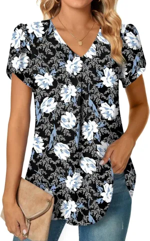 Anyally Women's Plus Size Summer Tunic Tops Dressy Casual Chiffon Blouses Short Sleeve T-Shirts for Leggings