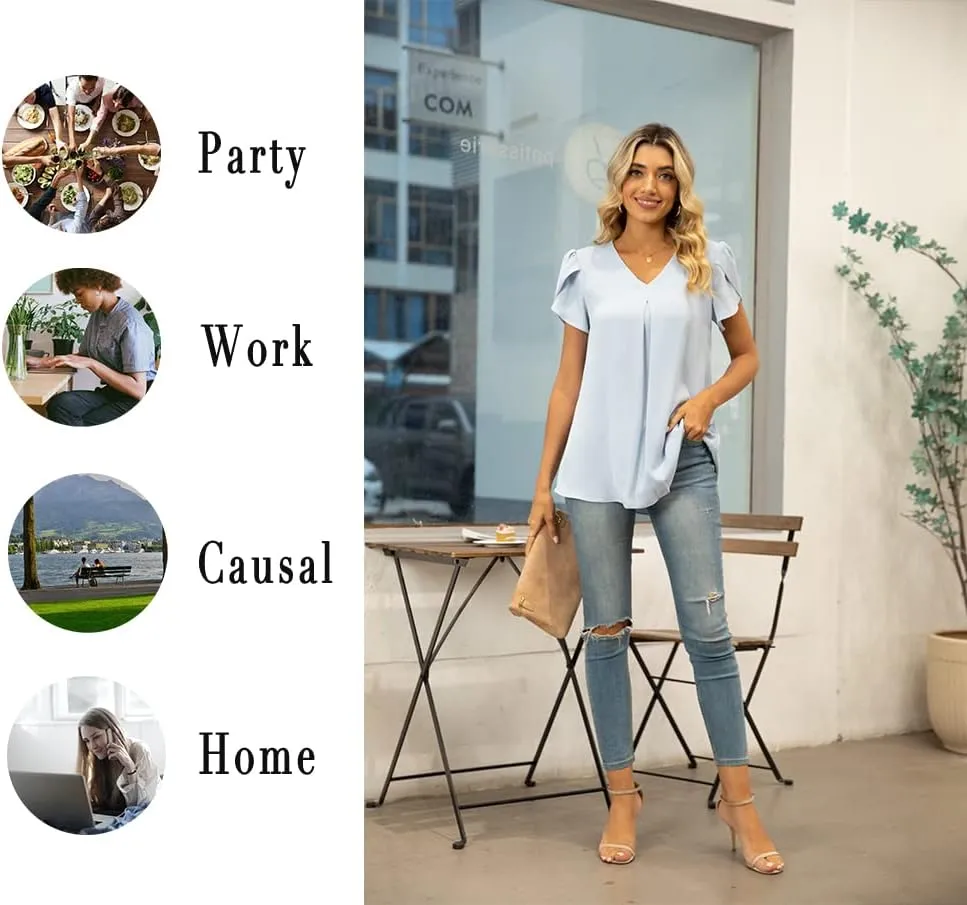 Anyally Women's Plus Size Summer Tunic Tops Dressy Casual Chiffon Blouses Short Sleeve T-Shirts for Leggings