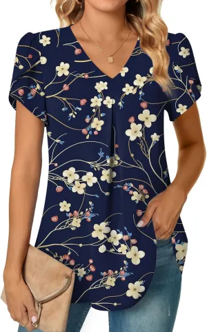 Anyally Women's Plus Size Summer Tunic Tops Dressy Casual Chiffon Blouses Short Sleeve T-Shirts for Leggings