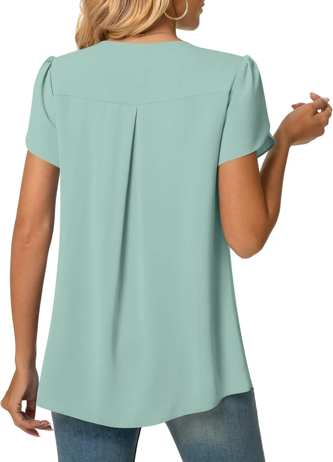 Anyally Women's Plus Size Summer Tunic Tops Dressy Casual Chiffon Blouses Short Sleeve T-Shirts for Leggings