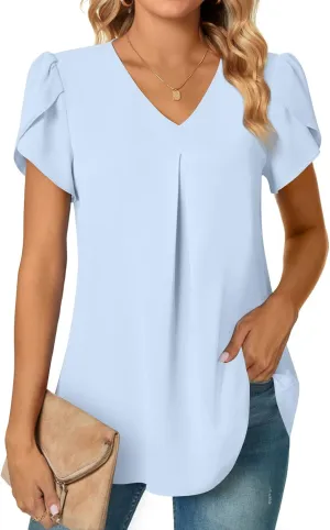 Anyally Women's Plus Size Summer Tunic Tops Dressy Casual Chiffon Blouses Short Sleeve T-Shirts for Leggings