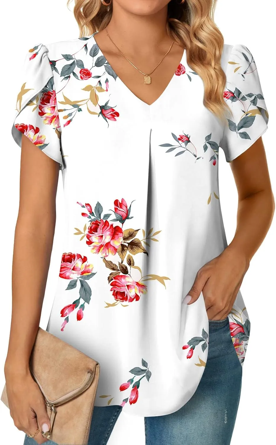 Anyally Women's Plus Size Summer Tunic Tops Dressy Casual Chiffon Blouses Short Sleeve T-Shirts for Leggings