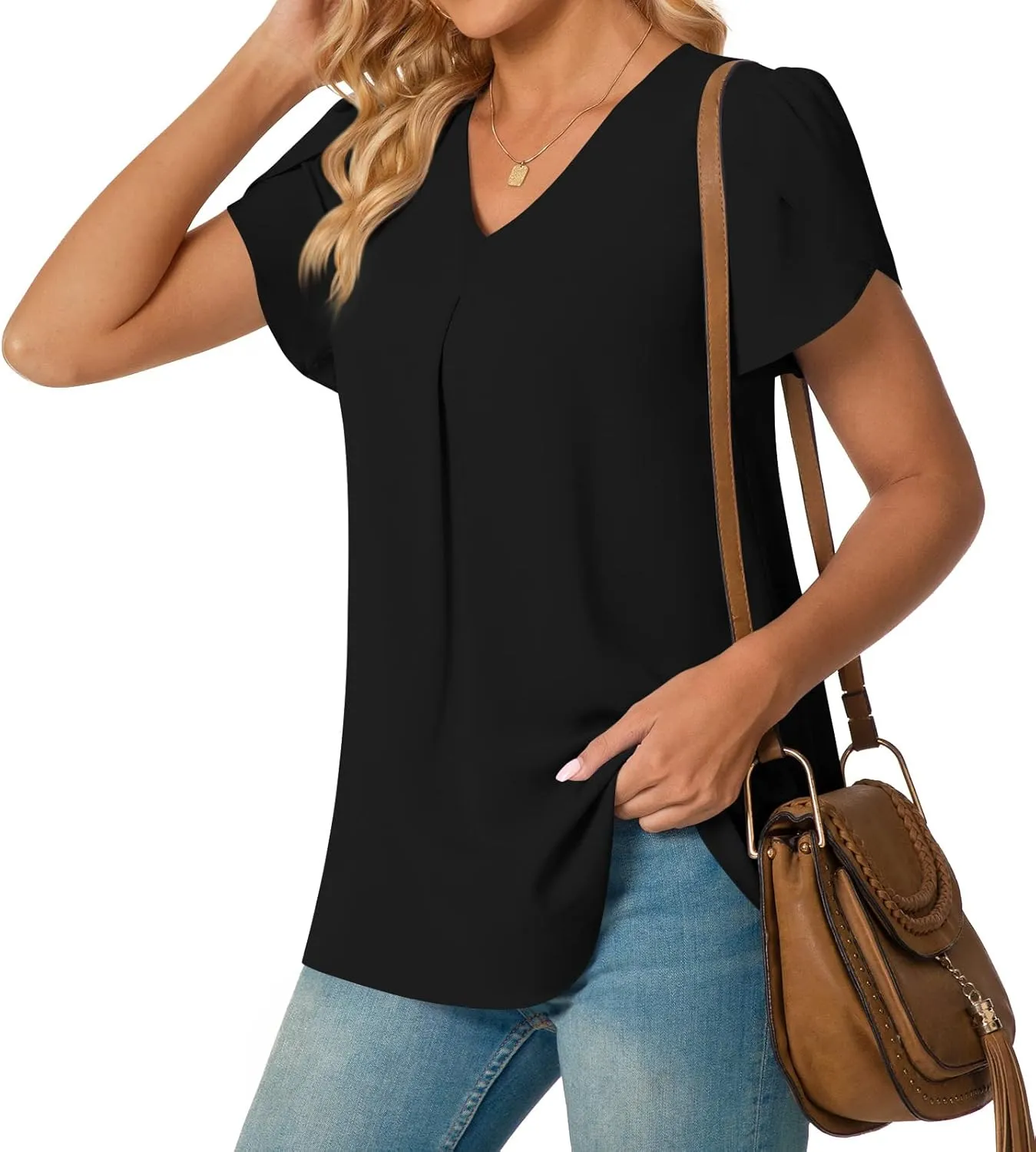 Anyally Women's Plus Size Summer Tunic Tops Dressy Casual Chiffon Blouses Short Sleeve T-Shirts for Leggings
