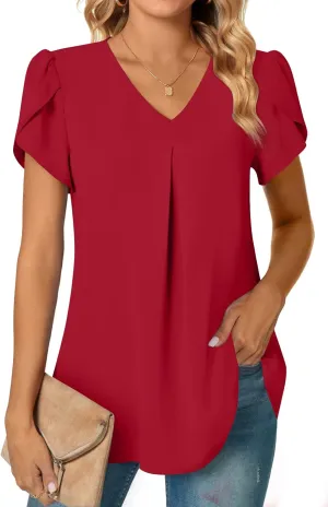 Anyally Women's Plus Size Summer Tunic Tops Dressy Casual Chiffon Blouses Short Sleeve T-Shirts for Leggings