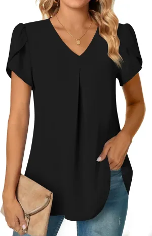 Anyally Women's Plus Size Summer Tunic Tops Dressy Casual Chiffon Blouses Short Sleeve T-Shirts for Leggings
