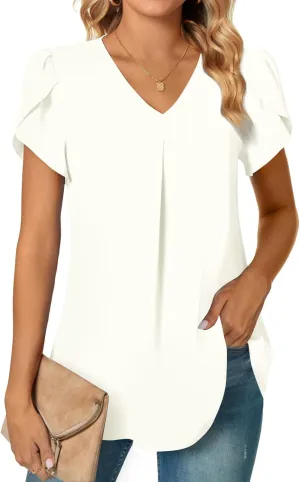 Anyally Women's Plus Size Summer Tunic Tops Dressy Casual Chiffon Blouses Short Sleeve T-Shirts for Leggings