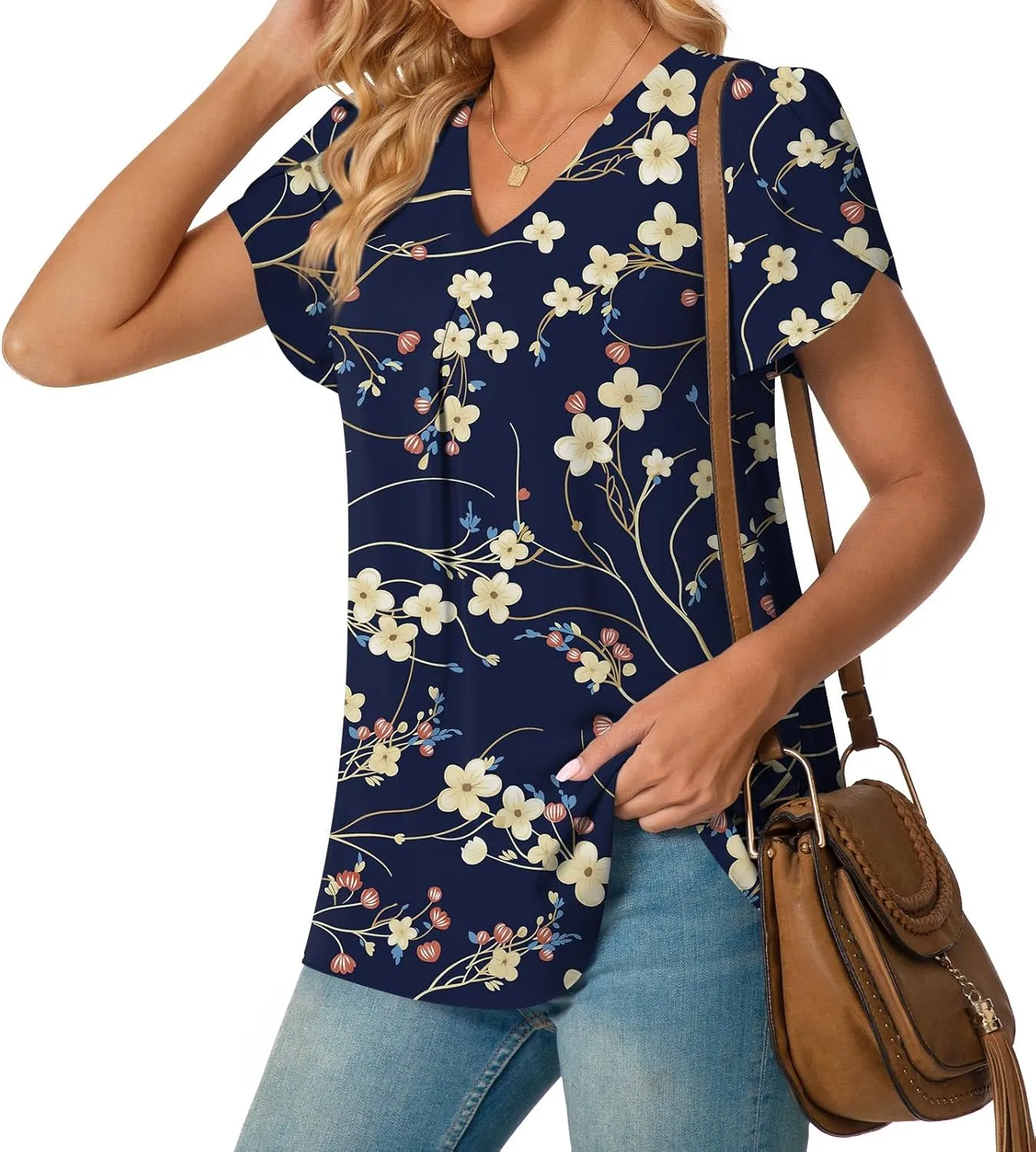 Anyally Women's Plus Size Summer Tunic Tops Dressy Casual Chiffon Blouses Short Sleeve T-Shirts for Leggings