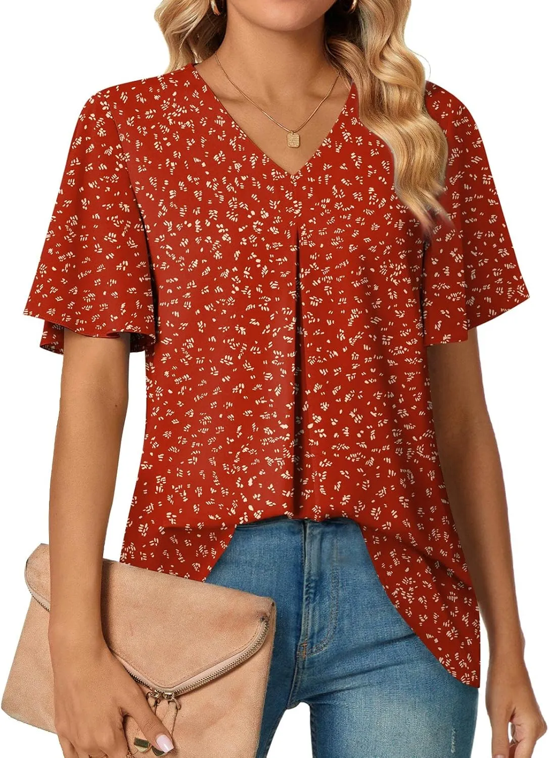 Anyally Womens Summer Dressy Chiffon Blouses V Neck 2025 Short Sleeve Tunic Tops for Leggings Casual T-Shirts