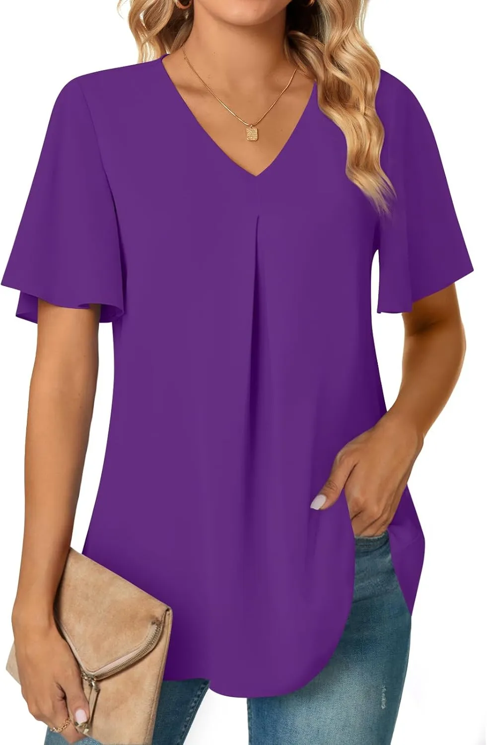Anyally Womens Summer Dressy Chiffon Blouses V Neck 2025 Short Sleeve Tunic Tops for Leggings Casual T-Shirts