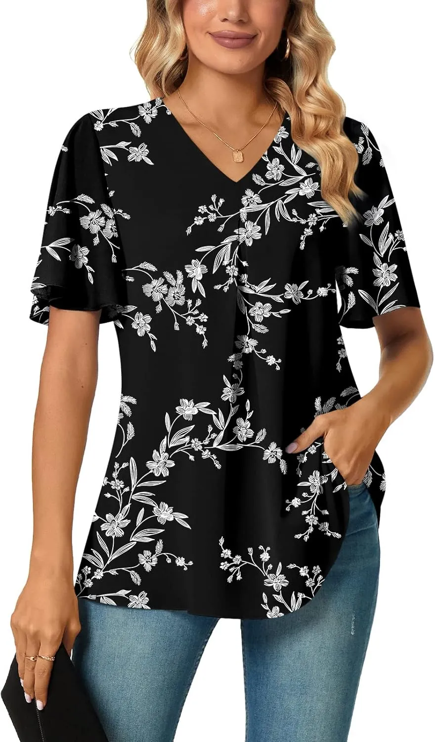 Anyally Womens Summer Dressy Chiffon Blouses V Neck 2025 Short Sleeve Tunic Tops for Leggings Casual T-Shirts