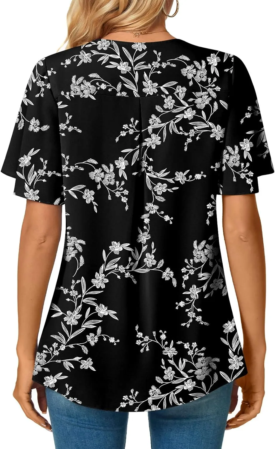 Anyally Womens Summer Dressy Chiffon Blouses V Neck 2025 Short Sleeve Tunic Tops for Leggings Casual T-Shirts