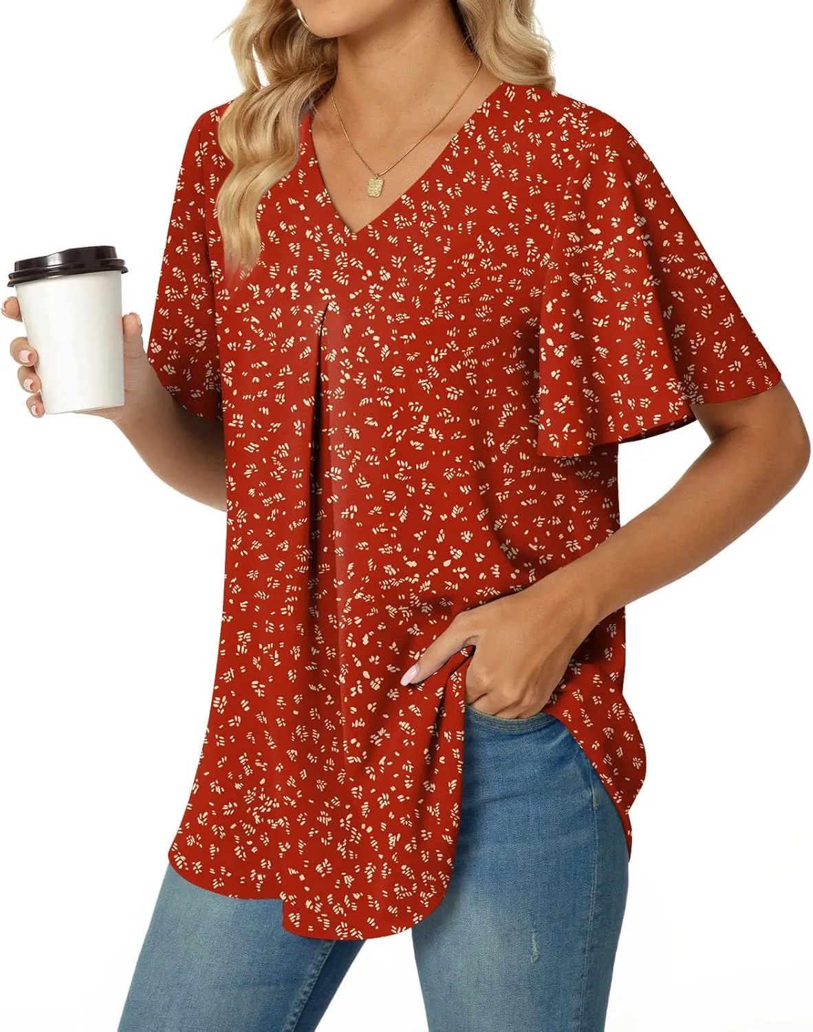 Anyally Womens Summer Dressy Chiffon Blouses V Neck 2025 Short Sleeve Tunic Tops for Leggings Casual T-Shirts