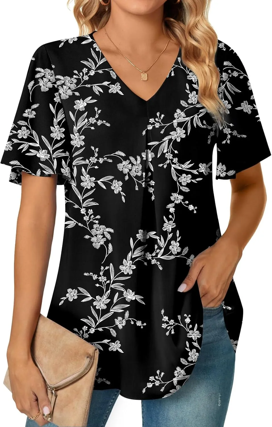 Anyally Womens Summer Dressy Chiffon Blouses V Neck 2025 Short Sleeve Tunic Tops for Leggings Casual T-Shirts