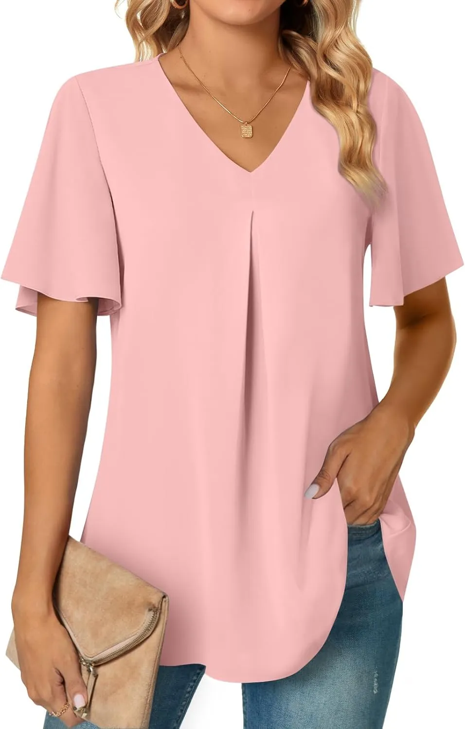 Anyally Womens Summer Dressy Chiffon Blouses V Neck 2025 Short Sleeve Tunic Tops for Leggings Casual T-Shirts