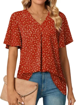 Anyally Womens Summer Dressy Chiffon Blouses V Neck 2025 Short Sleeve Tunic Tops for Leggings Casual T-Shirts