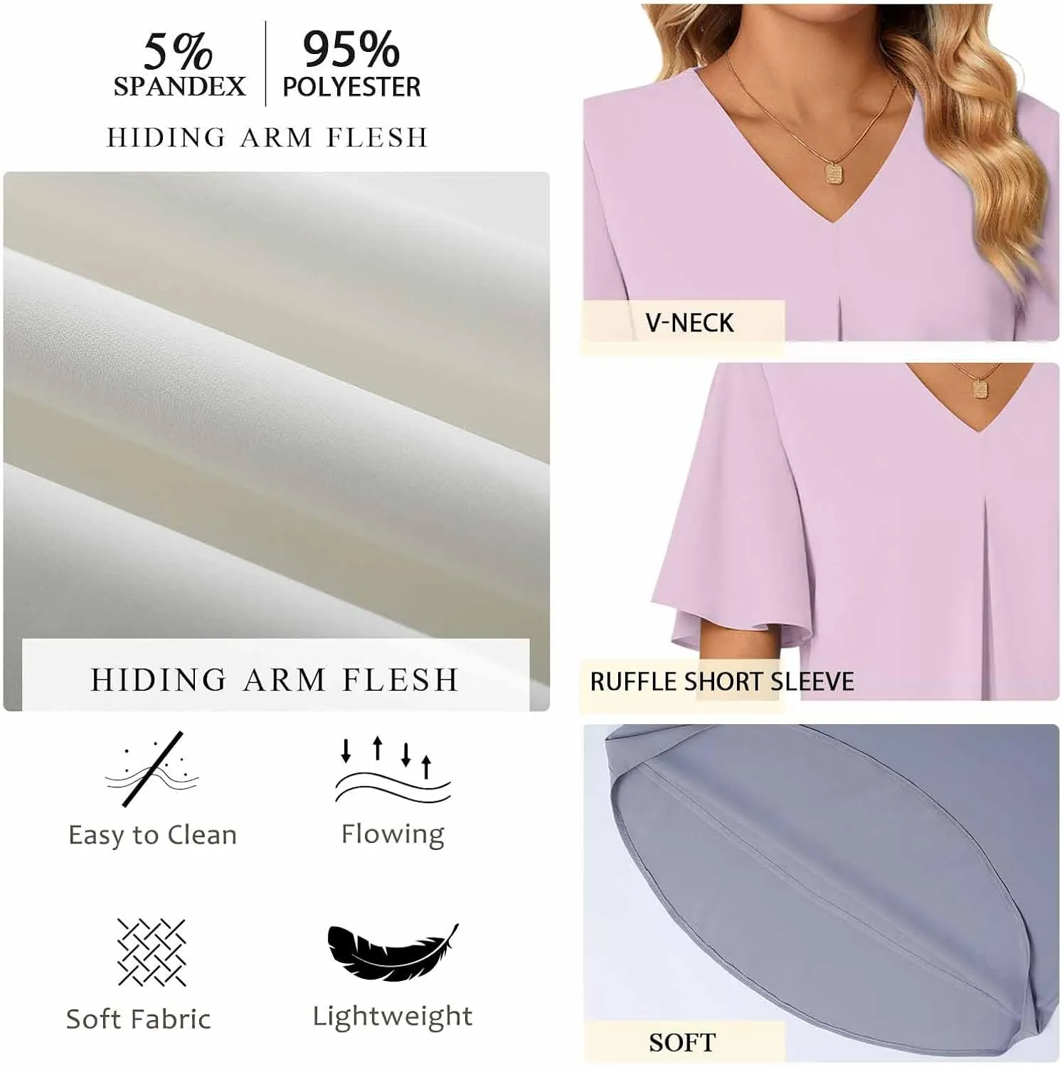 Anyally Womens Summer Dressy Chiffon Blouses V Neck 2025 Short Sleeve Tunic Tops for Leggings Casual T-Shirts
