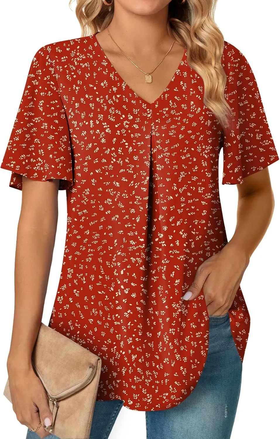 Anyally Womens Summer Dressy Chiffon Blouses V Neck 2025 Short Sleeve Tunic Tops for Leggings Casual T-Shirts