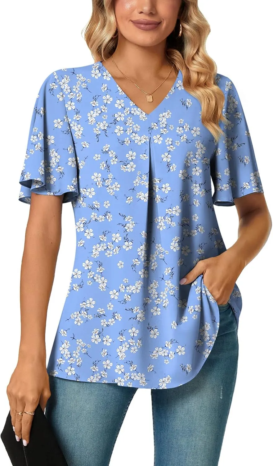 Anyally Womens Summer Dressy Chiffon Blouses V Neck 2025 Short Sleeve Tunic Tops for Leggings Casual T-Shirts