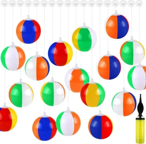Aodaer 36 Pieces Mini Beach Balls Bulk 4.7 Inch Inflatable Beach Ball Decorations Small Rainbow Beach Balls with Hanging Rope Hooks Inflator for Beach Pool Toys Hawaiian Summer Birthday Party Decor