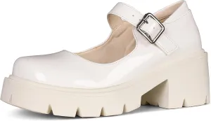 AOSPHIRAYLIAN Womens Mary Janes Shoes Round Toe Platform Ankle Strap Chunky Heel Pink Uniform Dress Shoes
