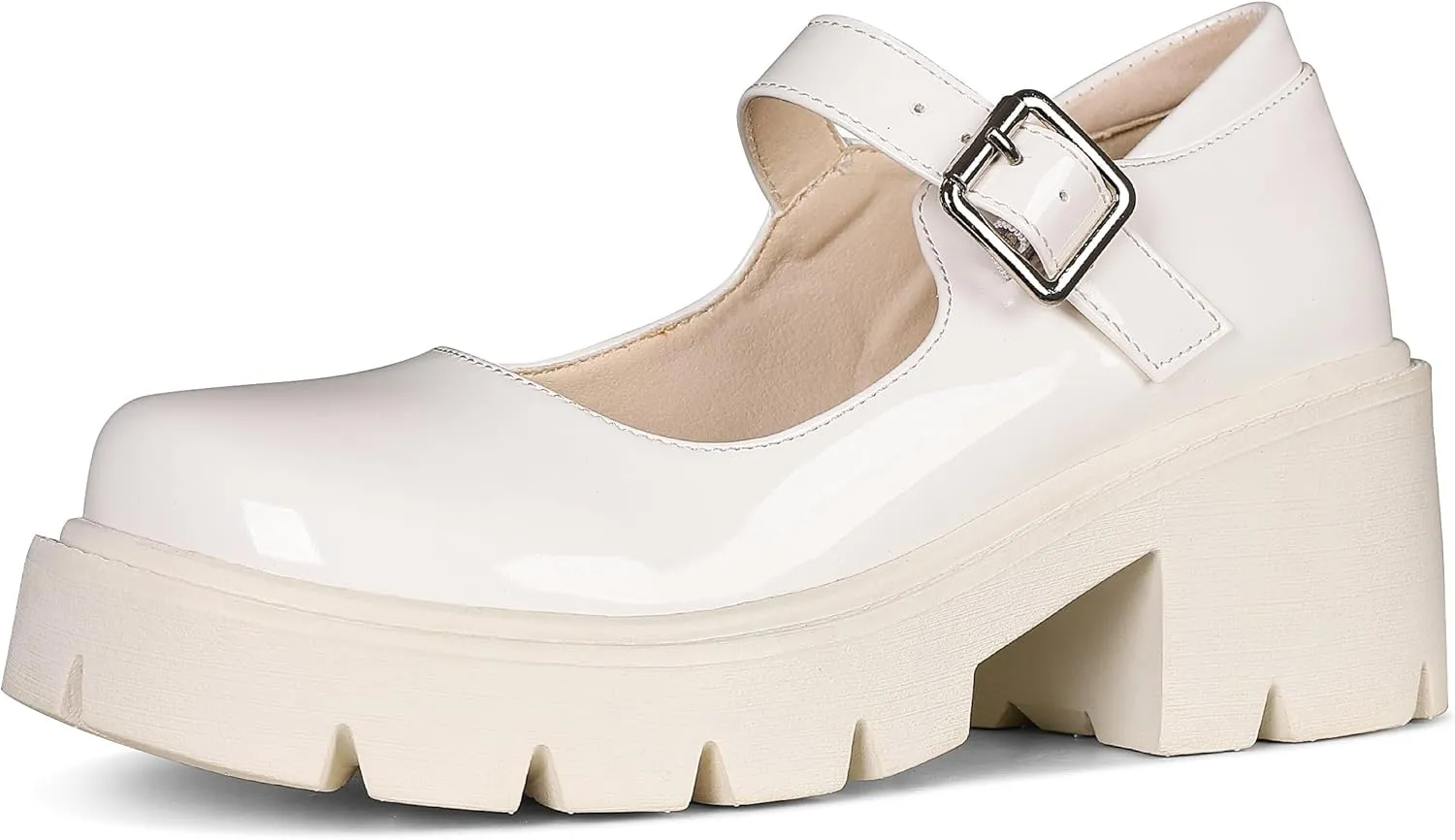 AOSPHIRAYLIAN Womens Mary Janes Shoes Round Toe Platform Ankle Strap Chunky Heel Pink Uniform Dress Shoes