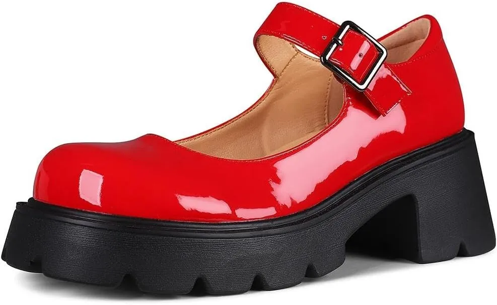 AOSPHIRAYLIAN Womens Mary Janes Shoes Round Toe Platform Ankle Strap Chunky Heel Pink Uniform Dress Shoes