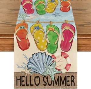 Artoid Mode Flip Flops Seaside Themed Beach Summer Table Runner, Starfish Seasonal Kitchen Dining Table Decoration for Home Party Decor 13x108 Inch