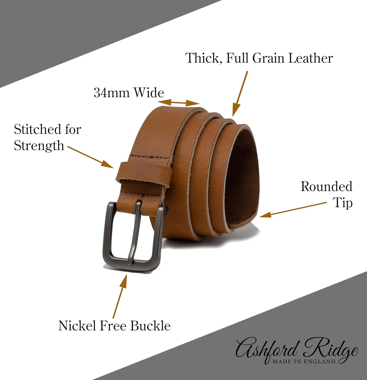 Ashford Ridge 34mm (1.25") Full Hide Leather Belt - Made in England