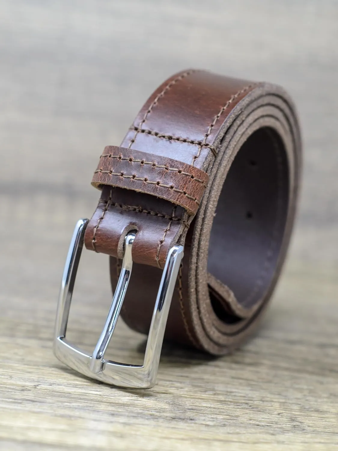 Ashford Ridge Made in England 34mm Full Leather Edge Stitched Belt with Classic Buckle